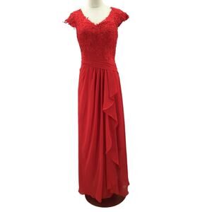 MOTHER OF THE BRIDE SZ 10 L Red Embroidered Draped Lace Up Maxi Dress NEW B160